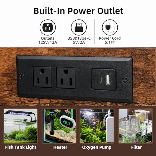 40 Gallon Tank Stand with Power Outlets - Heavy Duty Metal Fish Tank Stands for Turtle Reptile Terrarium, 2-Tier Aquarium Stand with Adjustable Wood Storage Shelf, 660LBS Capacity (Rustic Brown, 36.6"x18.5"x29") - color: Rustic Brown-with Power Outlets, s
