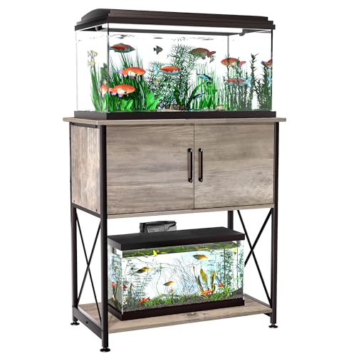 Herture 20-29 Gallon Aquarium Stand Metal Frame Fish Tank Stand with Cabinet Storage, for 20 Gallon Long Aquarium,30.7" L*16.5" W Tabletop,330LBS Capacity Grey PG01YGZ - color: Grey, size: 20-29 Gallon