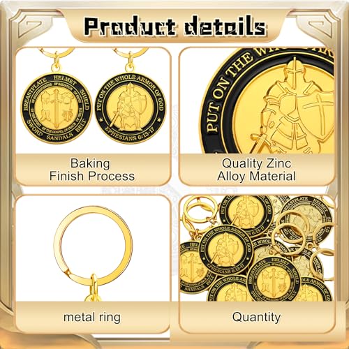 Tondiamo 12 Pcs Put on The Whole Armor of God Keychain for Men Christian Religious Prayer Keychain Gift Bulk for Military Church Members Women