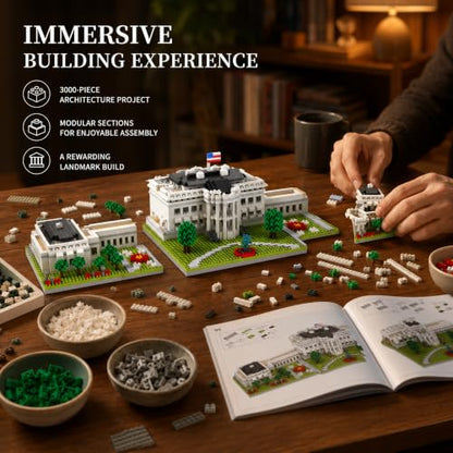 White House Micro Building Block Set 3000 Pcs Washington DC Architecture Model Kit for Adults & Teens US Historic Landmark Home Office Desk Decor Display Souvenir Gift - style: White House