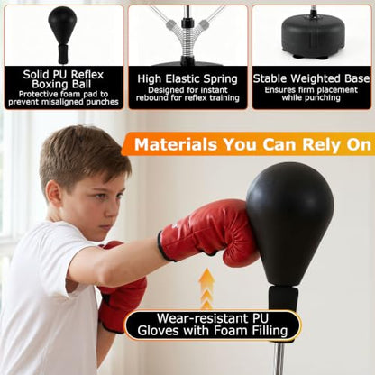 Goplus Punching Bag with Stand, 54.5"-62" Height Adjustable Speed Boxing Equipment with Gloves, Fillable Weighted Base, Fitness Reflex Bag for Teens Youth Adults Home Gym Workout MMA Training - color: Black