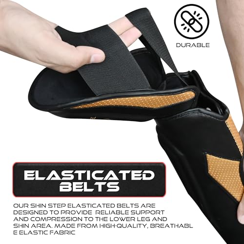 BEAST RAGE MMA Martial Arts Shin Guards for Kickboxing Adjustable Muay Thai, Padded Martial Arts Shin Pads Leg Guard with Instep Sleeves MMA Training BJJ Karate Boxing Taekwondo - color: GOLDEN, size: X-Large