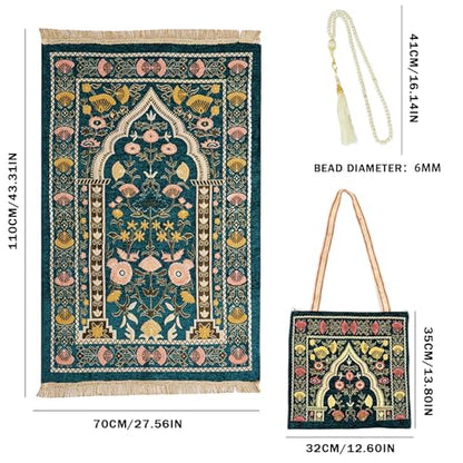 zhxinashu Floral Prayer Mat Set with Tasbih Beads and Carrying Bag - color: Style a