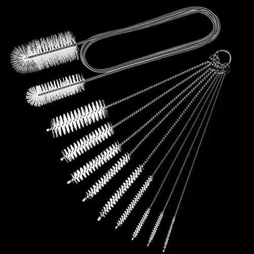 10 Pcs Flexible Drain Brush Straw Cleaner Brush Set,Pipe Cleaners Brush,61Inch Stainless Steel Double-Ended Hose Brush 8.2Inch Nylon Long CPAP Tube Cleaning Brush for Home Kitchen Sink Plumbing(White) - color: White