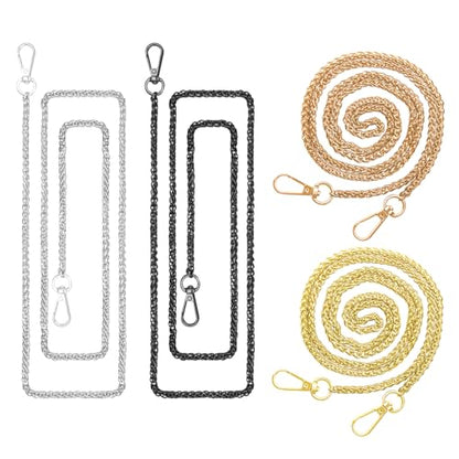 ELANE 4 Pack Purse Chain Strap，47 inch Purse Straps Replacement Crossbody Purse Chains for Handbags DIY - color: S-black+silver+gold+light Gold