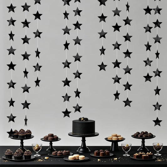 Black Shining Star Hanging Garland Black Hanging Sparkling Star Streamer Glitter Star Bunting Banner Twinkle Star Backdrop for Wedding Baby Shower Birthday Christmas Decorations 40 Feet - color: Black