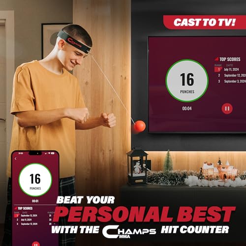 Champs MMA Boxing Reflex Ball Bundle with Punch Counter App | 4-Ball Set + Advanced Reflex Ball | Improve Speed, Agility & Hand-Eye Coordination | Adjustable Headband & Spare Strings | Boxing & MMA
