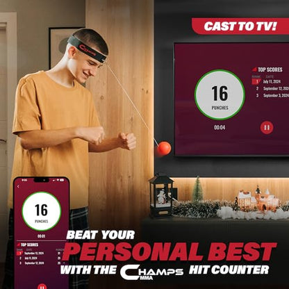 Champs MMA Boxing Reflex Ball Bundle with Punch Counter App | 4-Ball Set + Advanced Reflex Ball | Improve Speed, Agility & Hand-Eye Coordination | Adjustable Headband & Spare Strings | Boxing & MMA