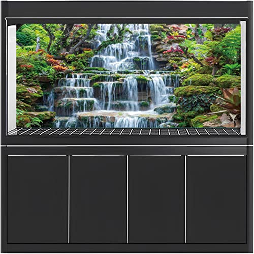 AWERT 48x20 inches Waterfall Aquarium Background Forest Park Green Tropical Plants Fish Tank Background Reptile Habitat Background Vinyl Background - size: 48x20in/120x50cm