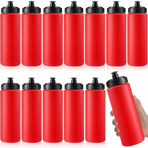 LemonRoad 12 Pack Squeeze Water Bottles Reusable 20 oz Plastic Sports Water Bottle with Pull Top Lid, Bike Cycling Gym Sport, Dishwasher Safe(Red, Black) - color: Red, Black