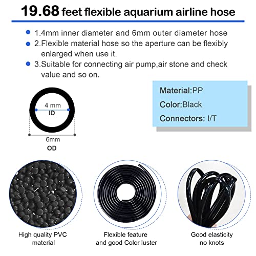 NestBasics 19.68 feet Black Aquarium Airline tubing 6 air Stone for Aquarium 6 Aquarium Check Value for Fish Tank 6 Aquarium Suction Cups 3 Each Aquarium air Controller and I T Hose connectors - size: 19.68 feet aquarium tubing with 28 kits
