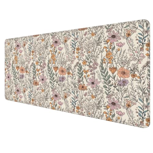 Vintage Rustic Wildflower Floral Large Mouse Pad 31.5x15.7inch, Retro Cottagecore Botanical Flower Large Extended Computer Desk Mat Mousepad for Keyboard and Mouse, Floral Desk Accessories - color: Color 05