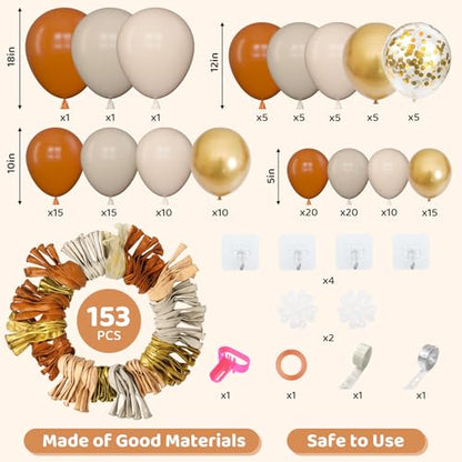 Amandir 번트 오렌지 풍선 가랜드 아치 키트, 다양한 사이즈 45.7cm(18인치), 30.5cm(12인치), 25.4cm(10인치), 12.7cm(5인치), 화이트 샌드 누드 라텍스 메탈릭 골드 색종이 조각, 가을 추수감사절 풍선, 베이비 샤워, 생일 파티 장식용 - color: 번트 오렌지.