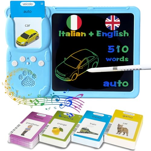 Talking Flash Cards with Writing Tablet - Italian English, Blue - color: Italian, size: Blue