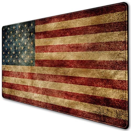 Desk Mat, Extended Gaming Mouse Pad, Large Keyboard Mouse Mat XXL, American Flag Full Desktop Mousepad with Stitched Edges & Non Slip Rubber Base Mice Pad for Office and Home 31.5"x15.75" - color: B-dark Red Flag