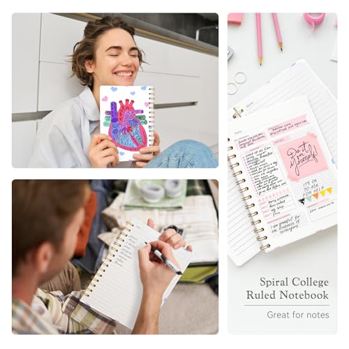Lined Spiral Journal Notebook, A5 College Ruled Spiral Notebook for Women, Hardcover with Elegant Design for Work and Note-Taking, 5.5 * 8.25 inch, 160 Pages, Heart - color: Heart