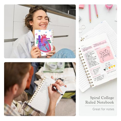 Lined Spiral Journal Notebook, A5 College Ruled Spiral Notebook for Women, Hardcover with Elegant Design for Work and Note-Taking, 5.5 * 8.25 inch, 160 Pages, Heart - color: Heart