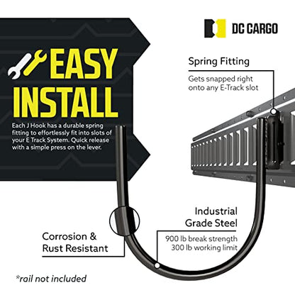 DC Cargo - E Track J Hooks (7" - 10 Pack) - Large Heavy Duty Accessories - Hanging Hooks for Your ETrack Rail System - Use in Enclosed Trailers, Box Trucks, Vans, Garage, Workshop & Warehouse - size: 7 Inch - 10 Pack