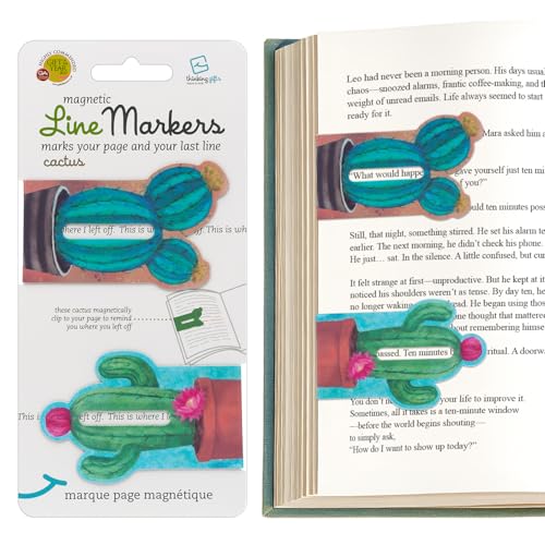 Gifts for Readers & Writers Linemarker Magnetic Bookmarks for Women & Men Cactus, Set of 2 Magnet Bookmark Clips, Magnetic Page Holder & Book Marker for Reading with Cute Bookmarks Design for Kids - color: Cactus
