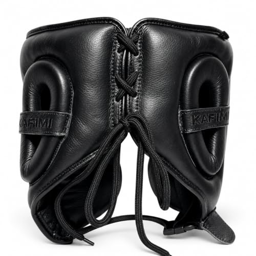 Premium Cowhide Leather Boxing Headgear Open Face with Cheek Protection, Grain Cowhide Leather, Shock Absorbing Padding, Adjustable Sparring Helmet for MMA Muay Thai Kickboxing - size: Small-Medium