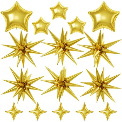 Gold Star Balloons,16Pcs 22/18/10 Inch Foil Birthday Graduation Decorations - color: Gold