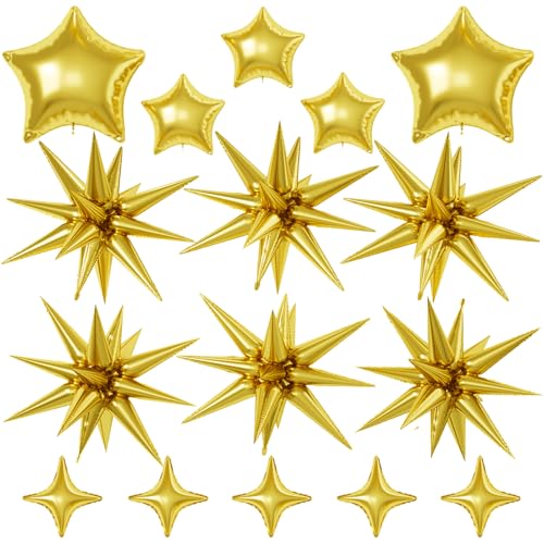 Gold Star Balloons, 22/18/10 Inch Foil Balloons, Four-Pointed Balloon for Women Men Birthday Graduation Celebration Wedding Baby Shower Decorations - color: Gold
