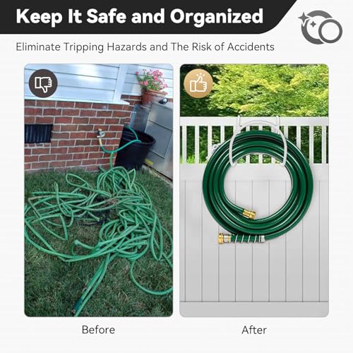 Heavy-Duty Wall Mount Hose Holder, Holds 50-150 FT Hoses, White | Garden Use, Powder-Coated Steel Hose Organizer Outdoor for Expandable, Pocket, Magic Hoses, Reels, or RV Hoses