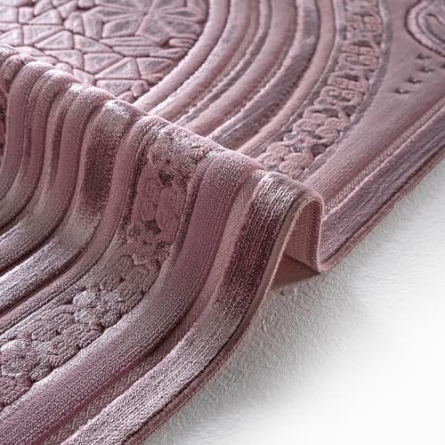 Modefa Luxury Velvet Prayer Rug with Prayer Beads | Soft Elegant Muslim Turkish Janamaz Sajada Carpet for Men and Women | Plain Solid Prayer Mat Ramadan Eid Gift - Najma (Dark Pink) - color: Najma Dark Pink