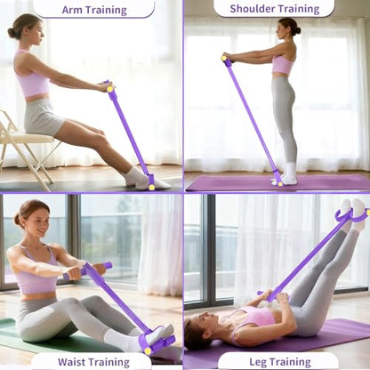 Pedal Resistance Bands with Handles, Durable 6-Tubes Multifunction Pedal Resistance Band, Natural Rubber Foot Pedal Resistance Bands, Fitness Resistance Bands for Abdomen, Waist, Arm, Leg - color: Purple