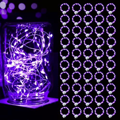 pozzolanas 50 Pack Purple Battery Operated String Lights - 7 ft Waterproof Fairy Lights with 20 LEDs for Home, Mason Jar, Party, Wedding, Halloween, Christmas Decorations - color: Purple, size: 50 Pack