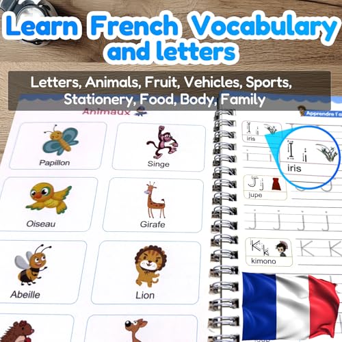 4 Magic Tracing Practice Books – Grooved Handwriting French Copybooks for Kids, Reusable Writing Practice Workbooks Without Tears, Disappearing Ink for Toddlers Preschool Learn (French) - color: French