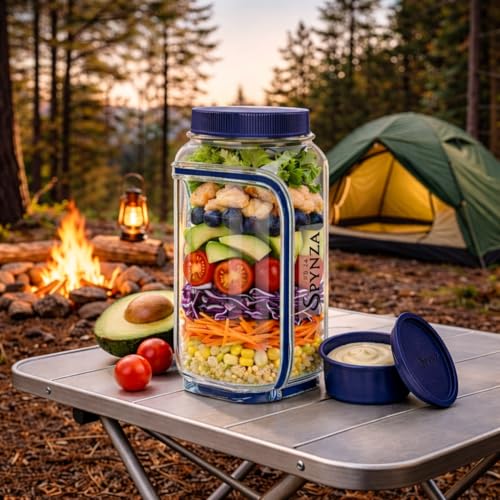 Salad jar with side opening , storage container with Dressing Cup – Leakproof Portable Salad Container with Dressing Cup & Lid, Lid-to-Bowl Design for Office, Gym, Travel, Picnic - Denim Blue - color: Denim Blue