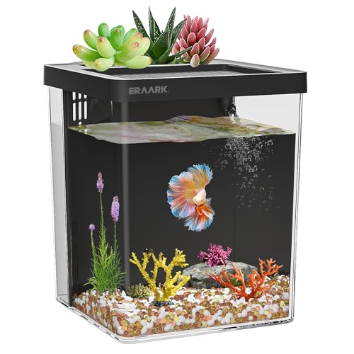 ERAARK 1.5 Gallon Betta Fish Tank Aquarium kit with Filter LED Light, Water Pump, Fish Tank Starter Kits, Fish Bowl