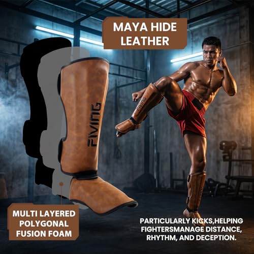 Retro Style Muay Thai Shin Guards,for Men Women | Premium Microfiber Leather, For MMA, Boxing, Sparring, Martial Arts, Training & Fighting