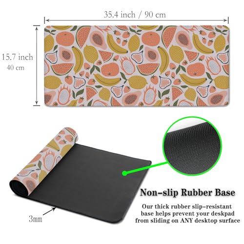 Large Desk Pad, Keyboard Mouse Pad Gaming Desk Mats, Mouse Pad Mat Non-Slip Rubber Base Waterproof with Stitched Edges, 35.4 X 15.7 inch for Work/Game/Office/Home Bright Summer Cartoon Fruits - color: Cartoon Fruits
