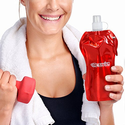 USA Merchant | Collapsible Reusable Water Bottle with Carabiner Clip Light Weight Leak Proof Foldable Drinking Water Bottle Non Toxic BPA Free - 16.9 oz 4 Pack (Pink, Purple, Red, Clear) - color: Pink,Purple,Red,Clear