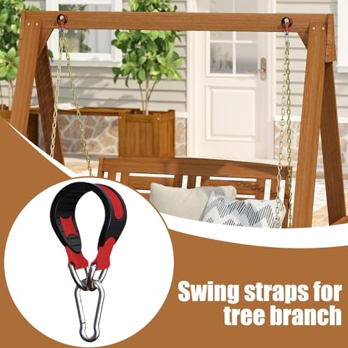 Tree Swing Hanging Strap – Hammock Mounting Belt, Strong Boxing Bag Hook | Noise Free Anti Slide Padding with Secure Build for Outdoor Indoor Fitness Use - color: Red