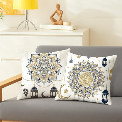 Lantern Throw Pillow Covers Set of 4, Islamic Festive Crescent Star Eid Gold Soft Velvet Washable Cushion Covers Pillow for Living Room Bedroom Loft Office Car Decor 14x14 Inch - size: 14" x 14" (Pack of 4)