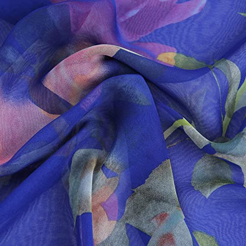E-Clover Women Soft Floral Print Shawl Chiffon Sheer Scarf - color: Royalblue Pink