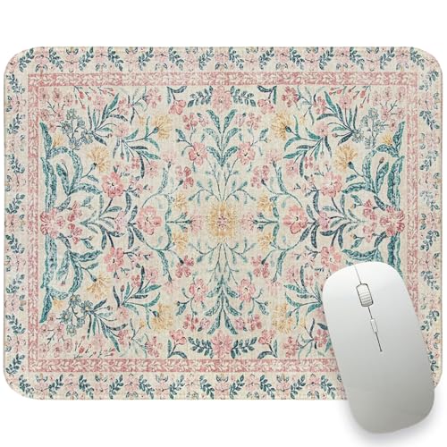 UTELKA Retro Pink Mouse Pad, Cute Mouse Pads, Boho Flroal Mousepad 10x8 | Boho Travel Mouse Pad, Rug Mouse Pad,Travel Carpet Mouse Pads For Women Girls, Pink Mouse Pads For Desk - color: Pink Flroal Carpet Rug, size: 10.2L x 8.2W inches