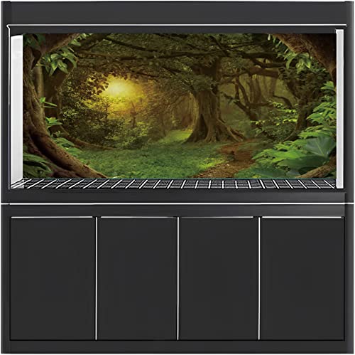 48x18 in Forest Terrarium Backdrop Green Tree Reptile Habitat Background | AWERT Dim Old Trees Psychedelic Woodland Rainforest Aquarium Vinyl Background - size: 48x18in/120x45cm