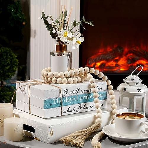 Jetec 3 Pcs Decorative Display Books Hardcover White Home Decor Coffee Table Faux Farmhouse Stacked Fake Decorative Books with Wood Bead Tassels for Shelves Kitchen, 58 Inch, I Still Remember - style: I Still Remember