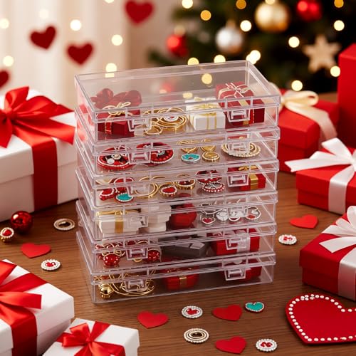 6 Pieces Rectangular Empty Mini Clear Plastic Organizer Box | 180 x 110 x 30 mm, Hinged Lids, For Small Items, Craft Projects - size: 180 x 110 x 30 mm