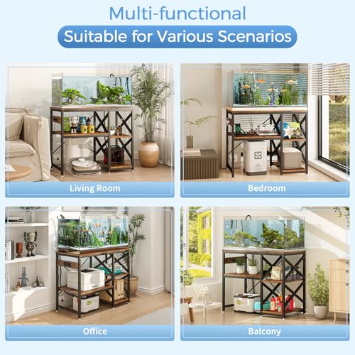 METYERRY 40-50 Gallon Fish Tank Stand with Power Outlet,Adjustable Shelf | 3 Tier Storage,660 LBS Heavy Duty Steel Frame, Fits Fish Reptile and Turtle Tanks, Stable Home Aquarium Setup - color: Rustic Brown, size: 40-50 Gallon