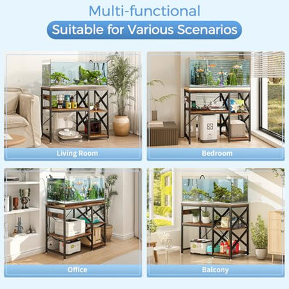 METYERRY 40-50 Gallon Fish Tank Stand with Power Outlet,Adjustable Shelf | 3 Tier Storage,660 LBS Heavy Duty Steel Frame, Fits Fish Reptile and Turtle Tanks, Stable Home Aquarium Setup - color: Rustic Brown, size: 40-50 Gallon