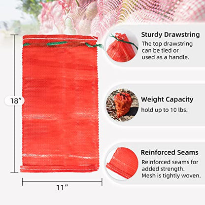 10 lb Mesh Onion Bags 100pcs, 11"×18" Mesh Produce Bags Hanging Reusable Breathable Vegetable Storage Net Bag with Drawstring for Onions Potatoes Citrus Crawfish, Red (Pack of 100) - style: Pack of 100