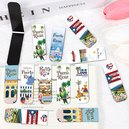 Wxiben Puerto Rico Magnetic Bookmarks Gifts - 30 Pcs Puerto Rico Travel Souvenirs Bookmark Flags Frog Flowers Magnets Book Marks Page Clip for Patriotic Latin American Spanish Party Favors - style: Puerto Rican