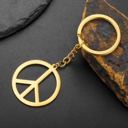 Dreamtimes Peace Sign Pendant KeyRing for Men and Women Love Peace Symbol Keychain Bag Car Keyring Peace Sign Jewelry - color: Gold