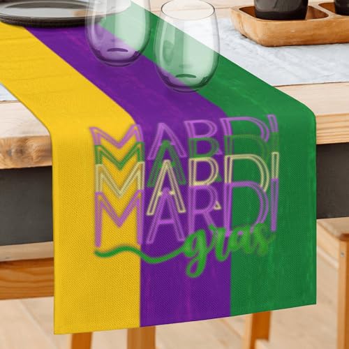 Mardi Gras Table Runner 13x72 Inches New Orleans Brazil Carnival Yellow Purple Green Linen Table Runners Seasonal Spring Festive Holiday Table Decoration - color: Yellow Green Purple Mardi Gras Table Runner