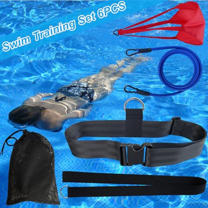 Swimming Resistance Training Set - Aquatic Resistance Belt, Swim Parachute, Pool Trainer Set - style: A